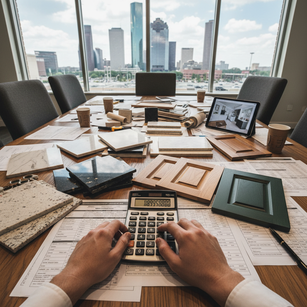 Kitchen renovation budget planning with cost estimates and material samples