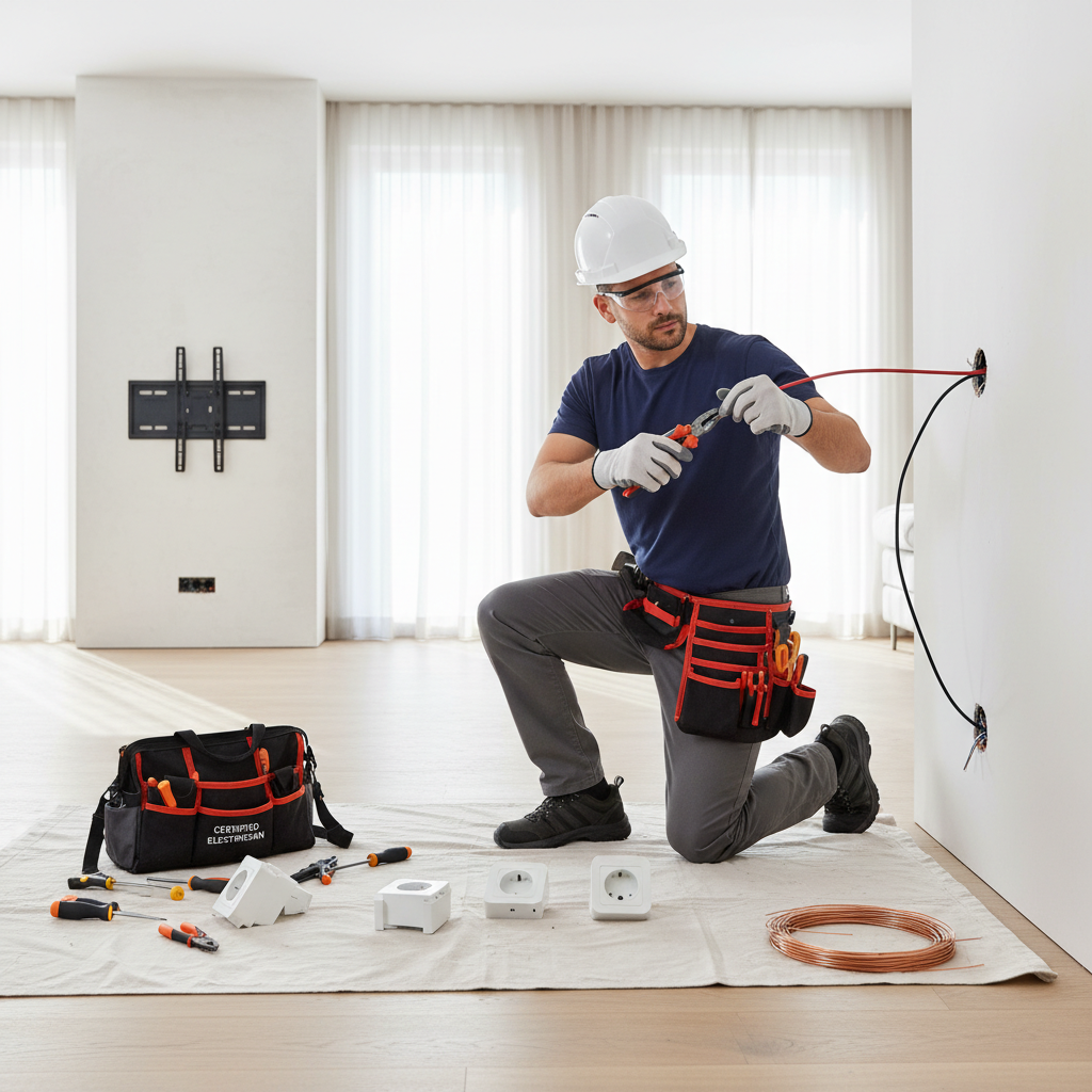 Electrician installing new electrical outlets in Atascocita home