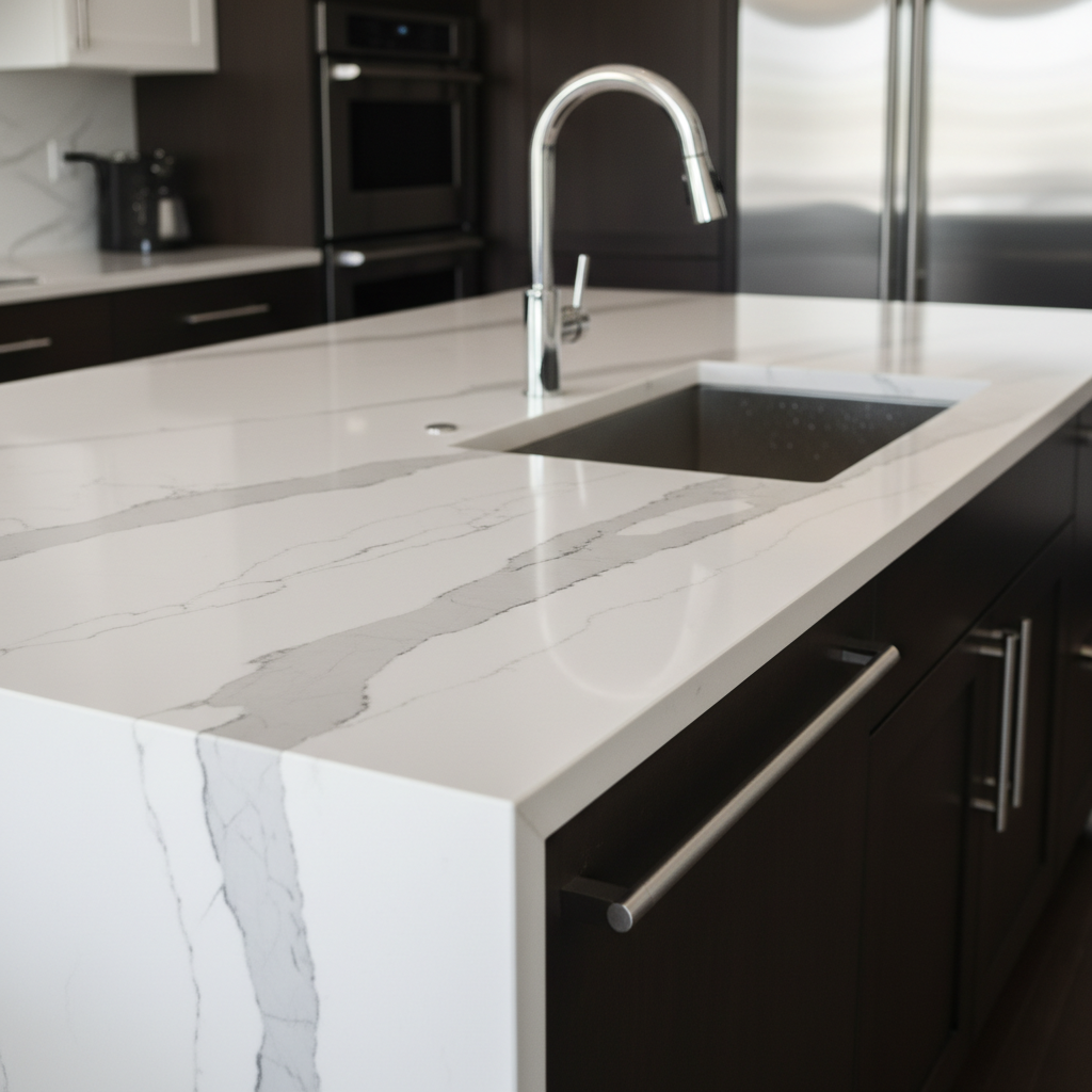 Quartz countertop with waterfall edge Houston